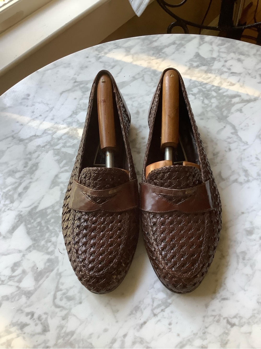 Vintage Bragano by Cole Haan Italian Woven Leather Loafers in Brown - Picture 3 of 11